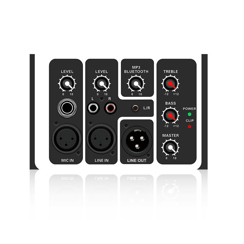 PL15: Enkele microfoon- en lijningang Mix-uitgang Horizontale analoge functionele module voor klasse AB-versterker