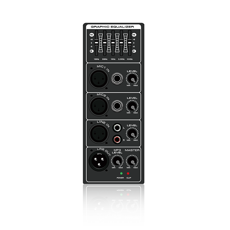 PL20: 2 microfoonkanalen, enkele lijnkanaalingang en mix-out verticale analoge functionele module