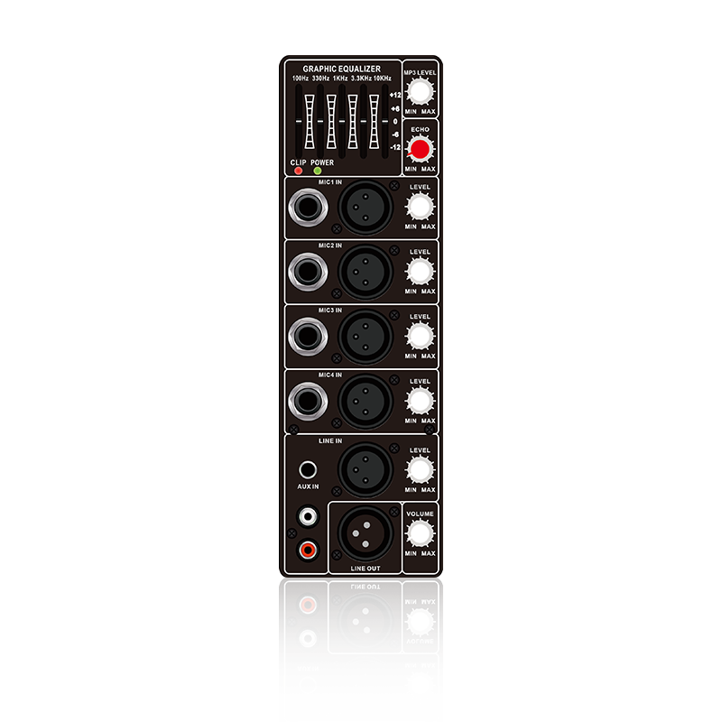 PL67: 4 microfoonkanaalingang en 5-bands grafische equalizer verticale analoge functionele module