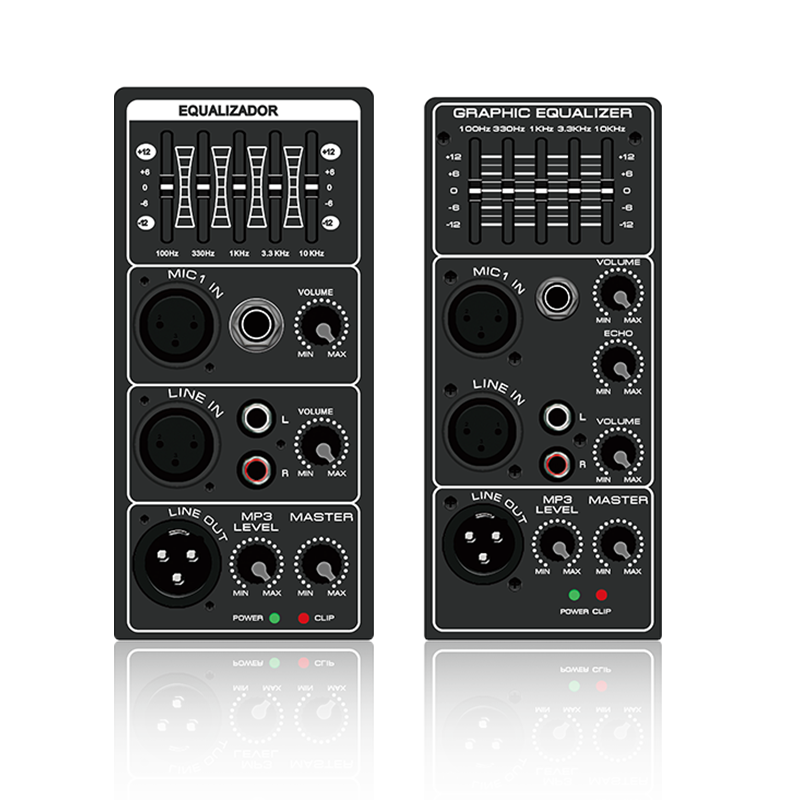 PL21 / PL21E: 5-bands grafische equalizer en limietbeveiliging Verticale analoge functionele module