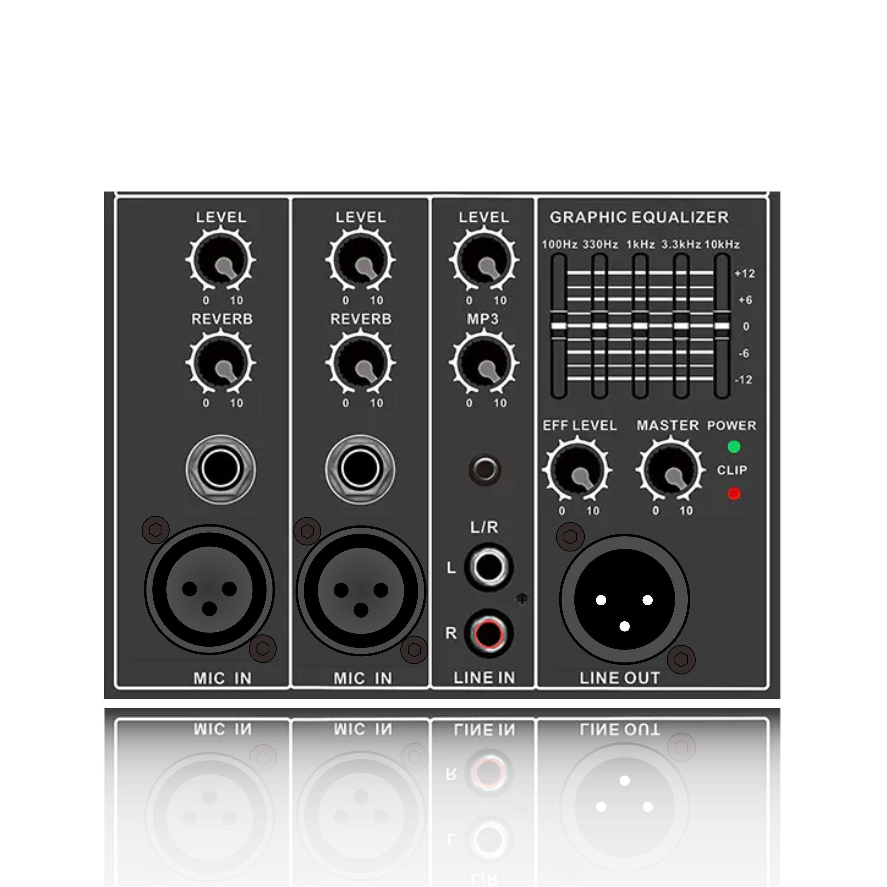 PL26: Individuele microfoonkanaal-echocontrole Master-effect Elektrische frequentieverdeling functionele module