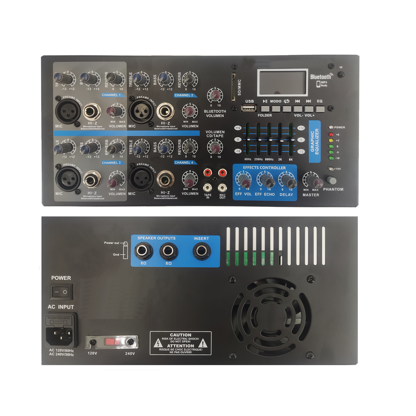 4-kanaals aangedreven Bluetooth Karaoke Mixerversterker SB4200